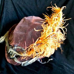 Antique brown velvet feather hat bonnet Knowles